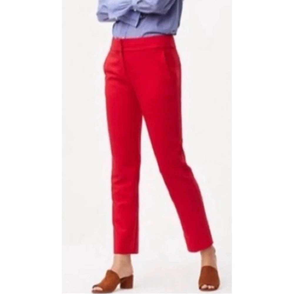 Women's LOFT Red Marisa Skinny Trousers Pants Ankle Fit Sz 0 Petite EC Red